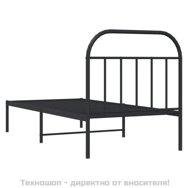 Метална рамка за легло с горна табла, черна, 90x200 см