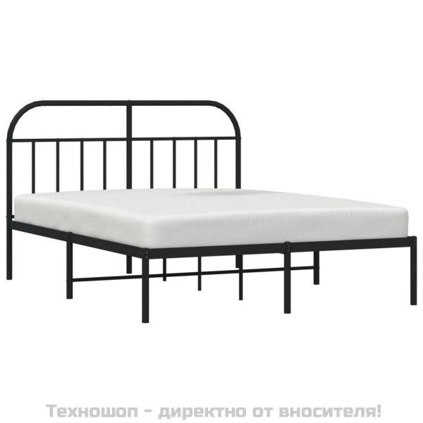 Метална рамка за легло с горна табла, черна, 135x190 см