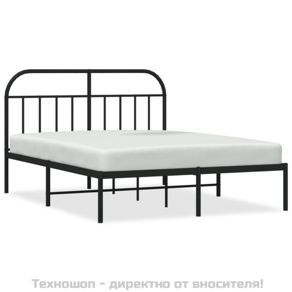 Метална рамка за легло с горна табла, черна, 140x190 см