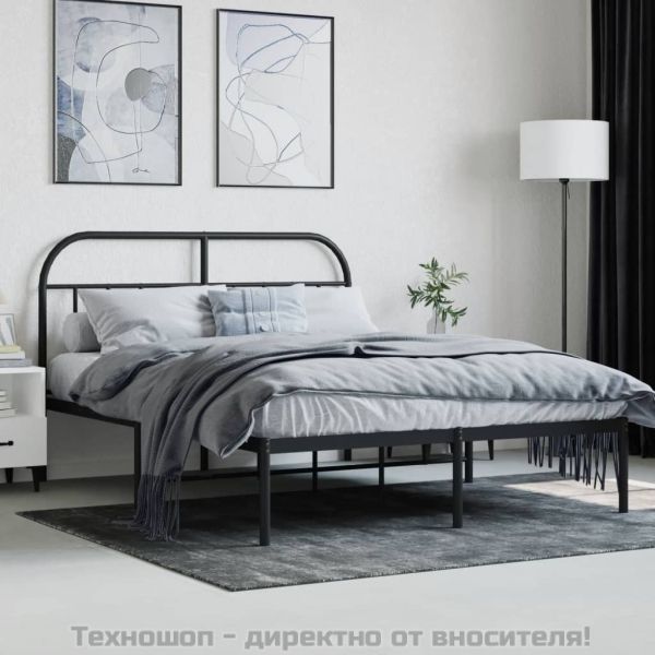 Метална рамка за легло с горна табла, черна, 140x190 см