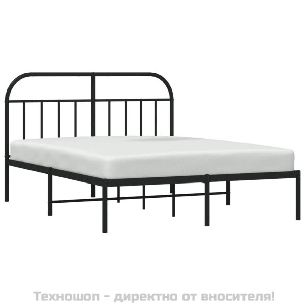Метална рамка за легло с горна табла, черна, 140x200 см
