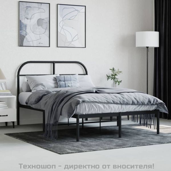 Метална рамка за легло с горна табла, черна, 120x190 см
