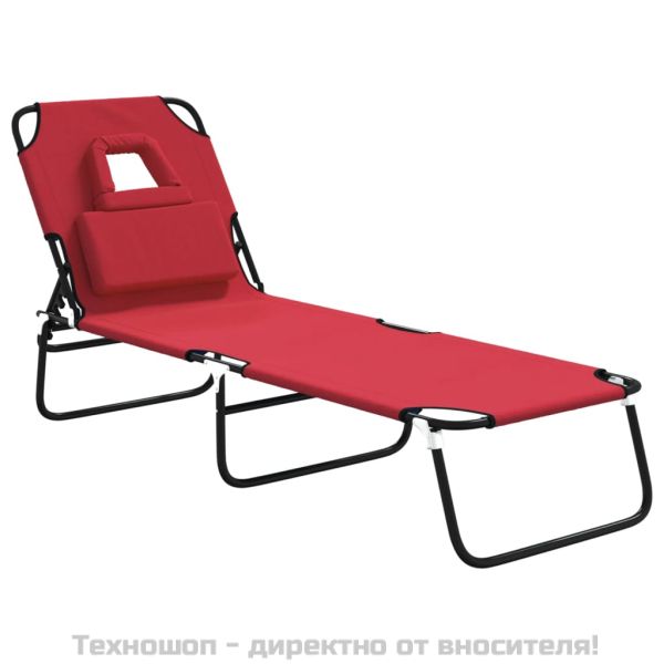 Сгъваем шезлонг червен плат Оксфорд и стомана с прахова боя