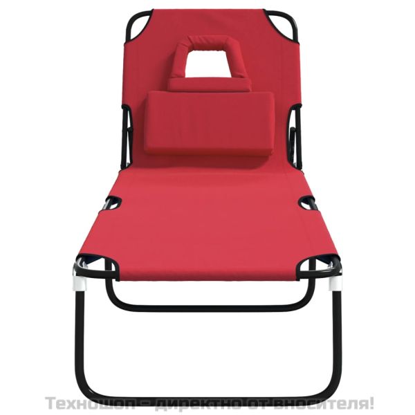 Сгъваем шезлонг червен плат Оксфорд и стомана с прахова боя