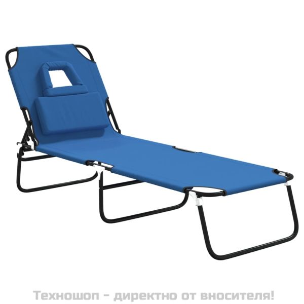 Сгъваем шезлонг, син, плат Оксфорд и стомана с прахово покритие