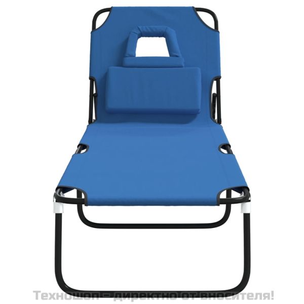 Сгъваем шезлонг, син, плат Оксфорд и стомана с прахово покритие