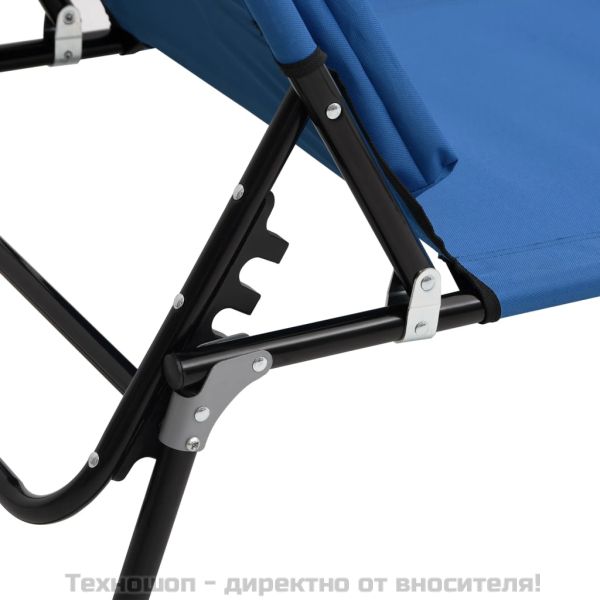 Сгъваем шезлонг, син, плат Оксфорд и стомана с прахово покритие