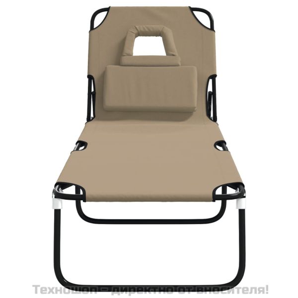 Сгъваем шезлонг таупе плат Оксфорд и стомана с прахово покритие