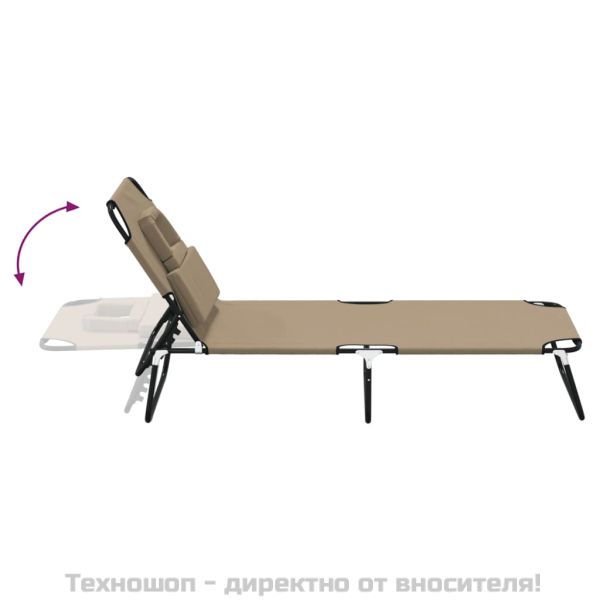 Сгъваем шезлонг таупе плат Оксфорд и стомана с прахово покритие