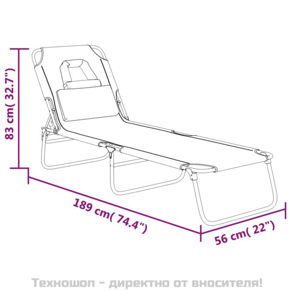 Сгъваем шезлонг таупе плат Оксфорд и стомана с прахово покритие
