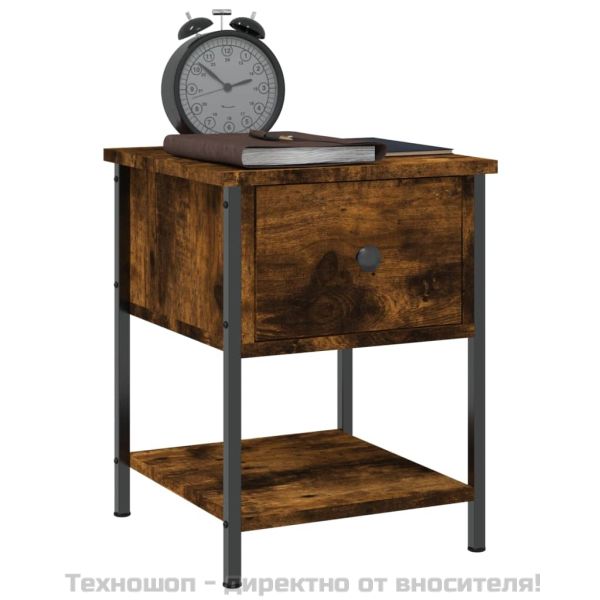 Нощна масичка, опушен дъб, 34x35,5x45 см, инженерно дърво