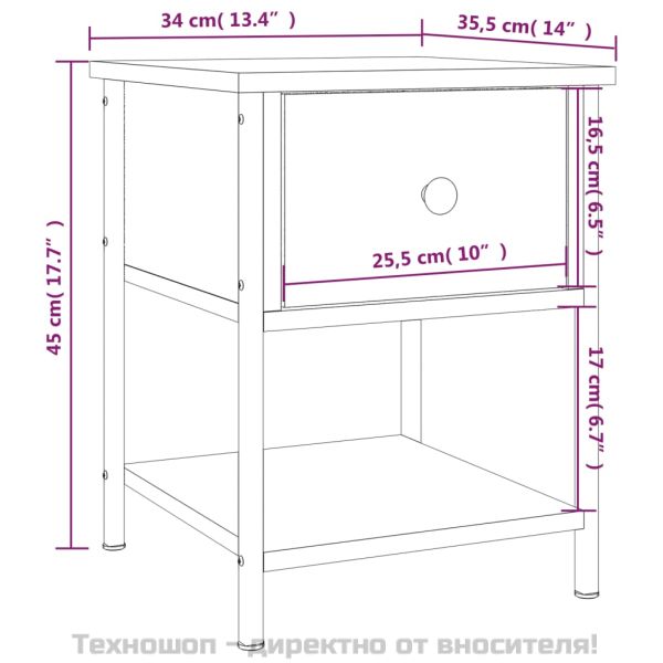 Нощна масичка, опушен дъб, 34x35,5x45 см, инженерно дърво