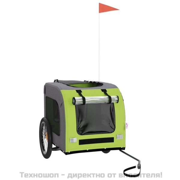 Ремарке за колело за любимци зелен и сив Оксфорд плат и желязо