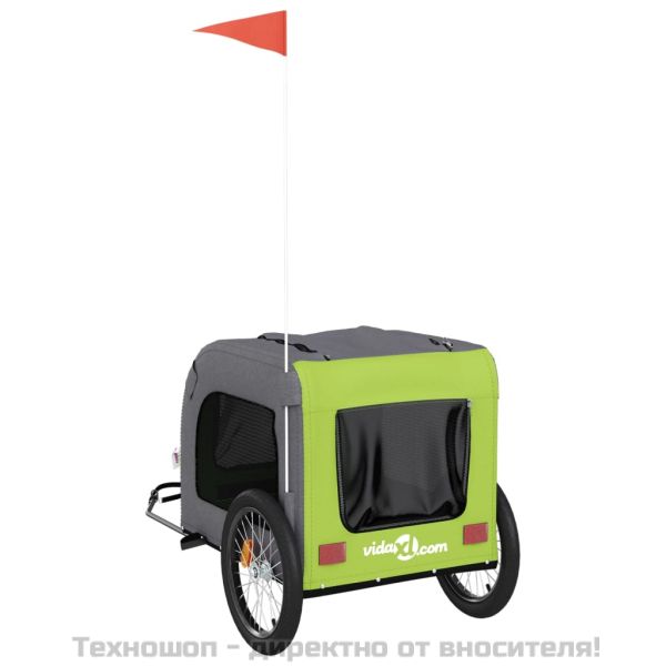 Ремарке за колело за любимци зелен и сив Оксфорд плат и желязо