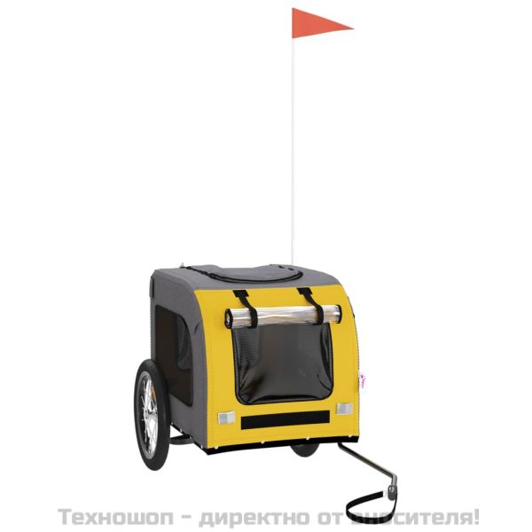 Ремарке за колело за любимци жълт и сив Оксфорд плат и желязо