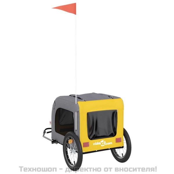 Ремарке за колело за любимци жълт и сив Оксфорд плат и желязо