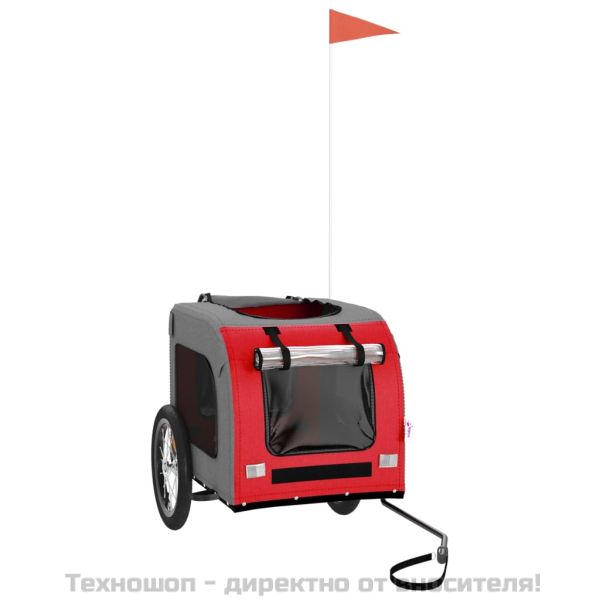 Ремарке за колело за любимци червен и сив Оксфорд плат и желязо