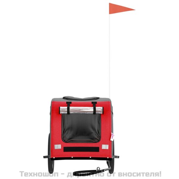 Ремарке за колело за любимци червен и сив Оксфорд плат и желязо