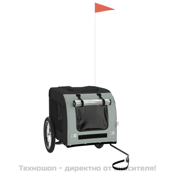 Ремарке за колело за любимци черен и сив Оксфорд плат и желязо