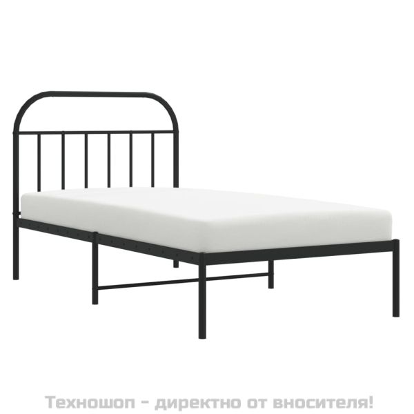 Метална рамка за легло с горна табла, черна, 100x200 см