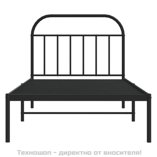 Метална рамка за легло с горна табла, черна, 100x200 см