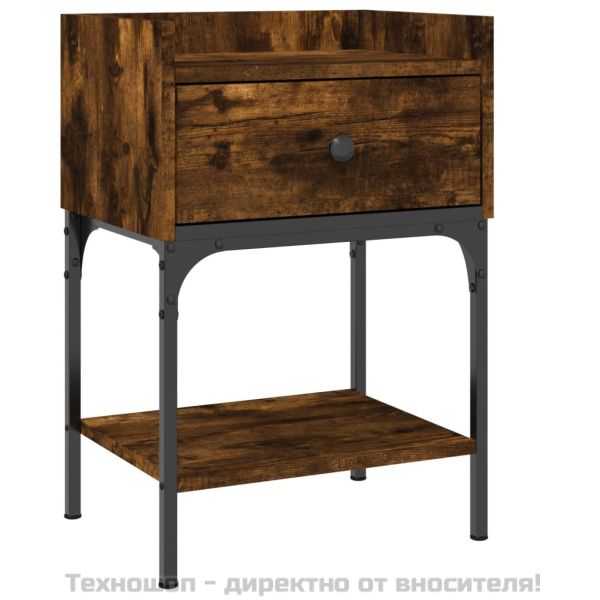 Нощна масичка, опушен дъб, 40,5x31x60 см, инженерно дърво