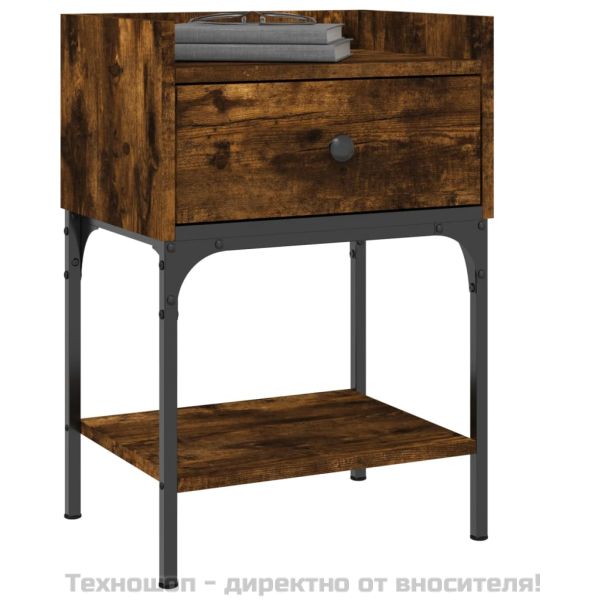 Нощна масичка, опушен дъб, 40,5x31x60 см, инженерно дърво