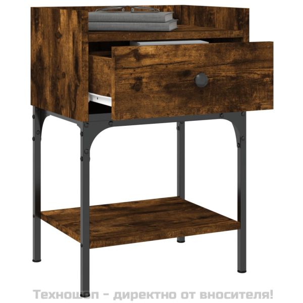 Нощна масичка, опушен дъб, 40,5x31x60 см, инженерно дърво