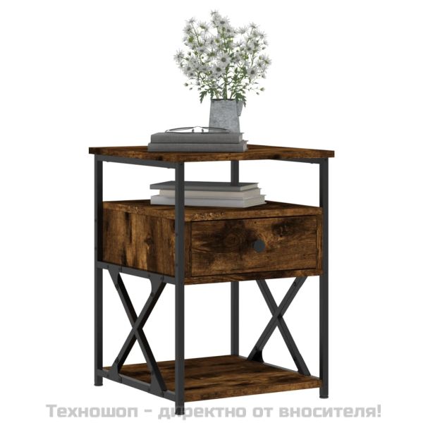 Нощно шкафче, опушен дъб, 40x42x55 см, инженерно дърво