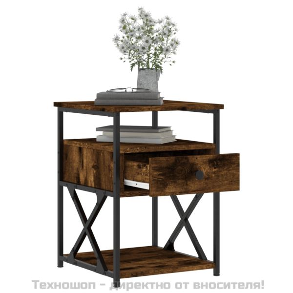 Нощно шкафче, опушен дъб, 40x42x55 см, инженерно дърво