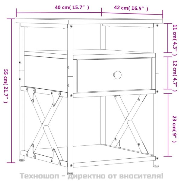 Нощно шкафче, кафяв дъб, 40x42x55 см, инженерно дърво