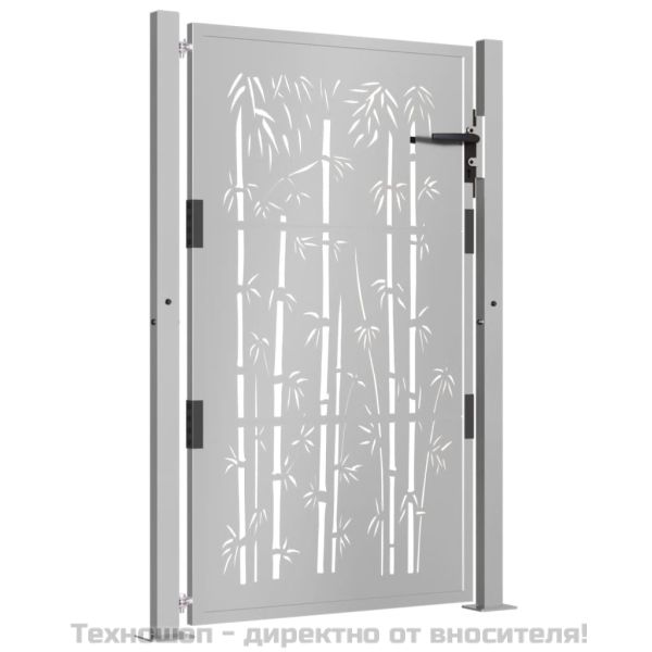 Градинска порта 100x125 см, кортенова стомана, дизайн от бамбук