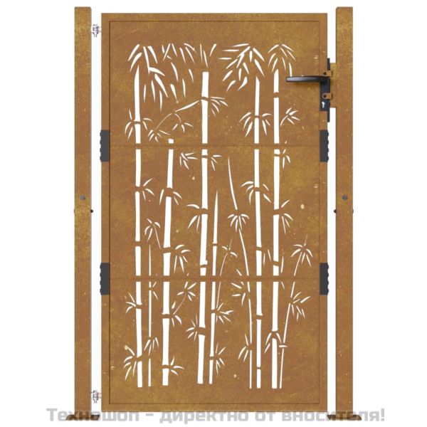 Градинска порта 100x125 см, кортенова стомана, дизайн от бамбук