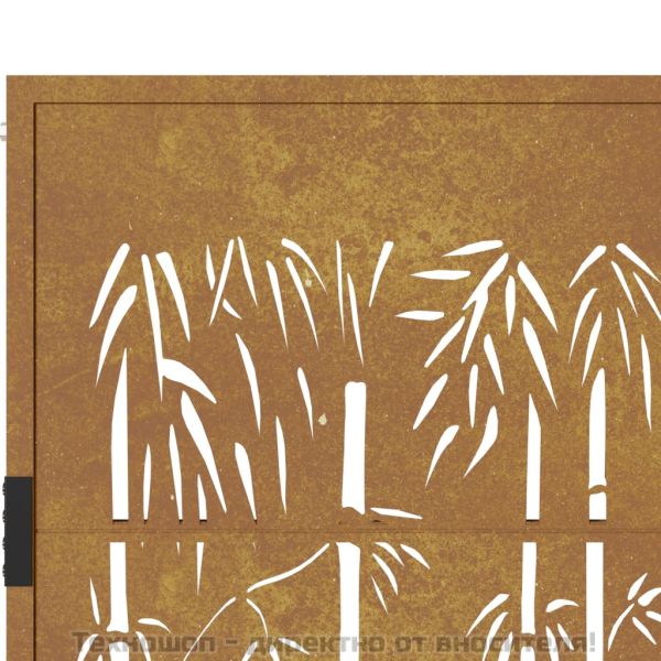 Градинска порта 100x125 см, кортенова стомана, дизайн от бамбук