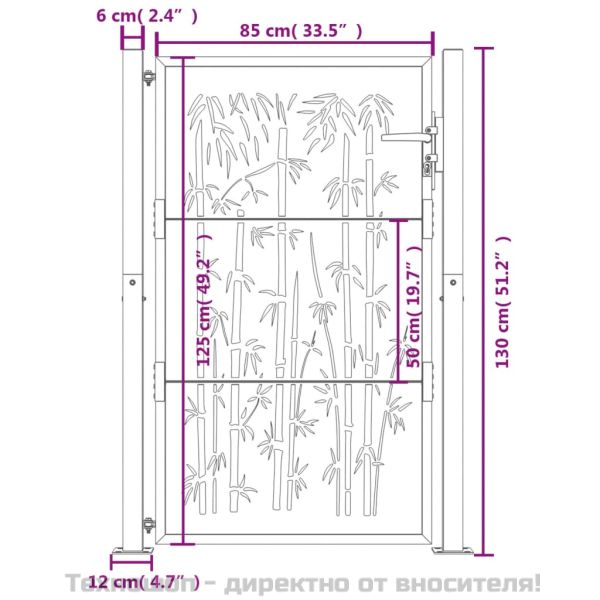 Градинска порта 100x125 см, кортенова стомана, дизайн от бамбук