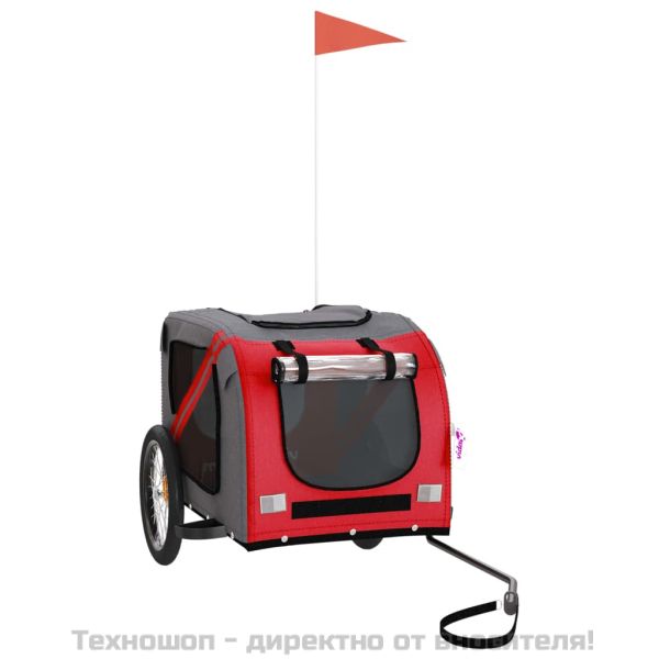 Ремарке за колело за любимци червен и сив Оксфорд плат и желязо