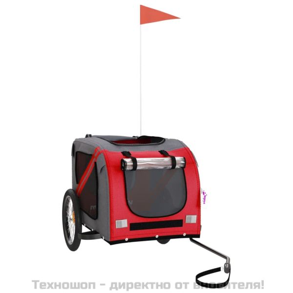 Ремарке за колело за любимци червен и сив Оксфорд плат и желязо