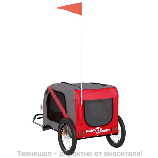 Ремарке за колело за любимци червен и сив Оксфорд плат и желязо