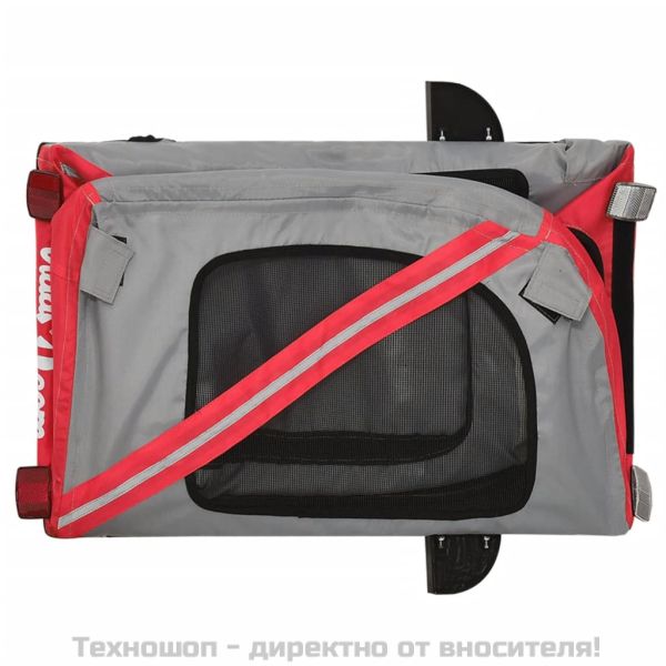 Ремарке за колело за любимци червен и сив Оксфорд плат и желязо