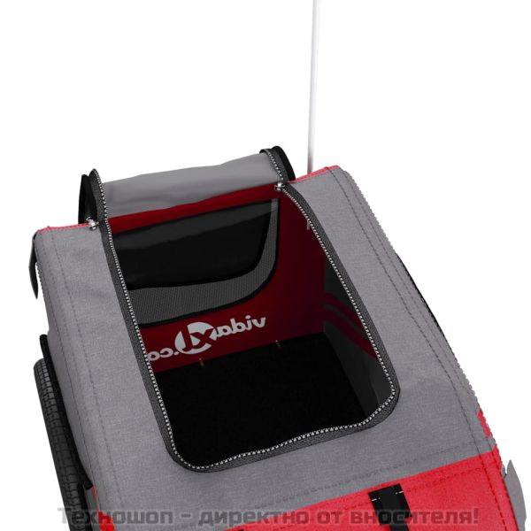 Ремарке за колело за любимци червен и сив Оксфорд плат и желязо