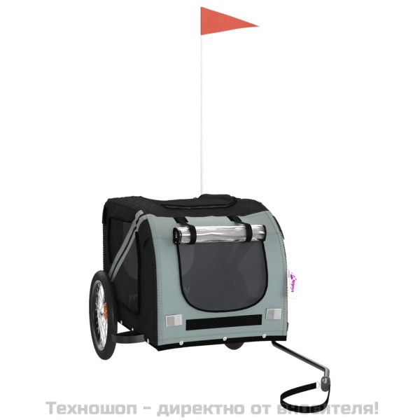 Ремарке за колело за любимци черен и сив Оксфорд плат и желязо