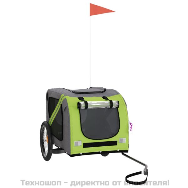 Ремарке за колело за любимци зелен и сив Оксфорд плат и желязо