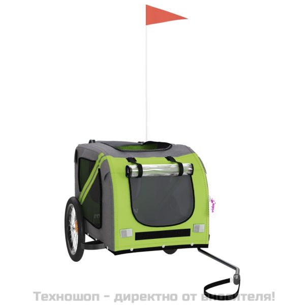 Ремарке за колело за любимци зелен и сив Оксфорд плат и желязо