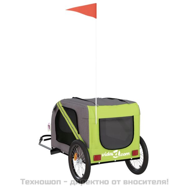 Ремарке за колело за любимци зелен и сив Оксфорд плат и желязо