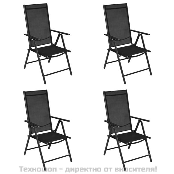 Сгъваеми градински столове, 4 бр, алуминий и Textilene, черни