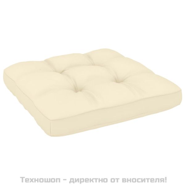 Градински ъглов диван с кремави възглавници, борово дърво масив