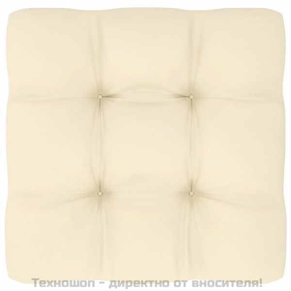 Градински ъглов диван с кремави възглавници, борово дърво масив