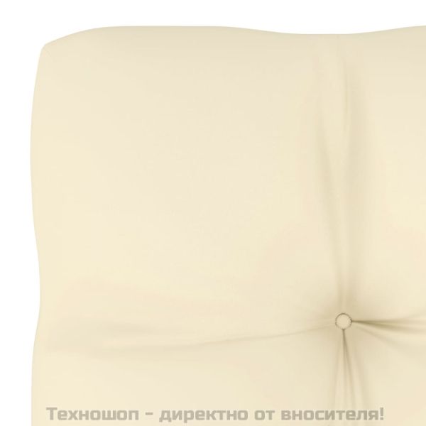 Градински ъглов диван с кремави възглавници, борово дърво масив