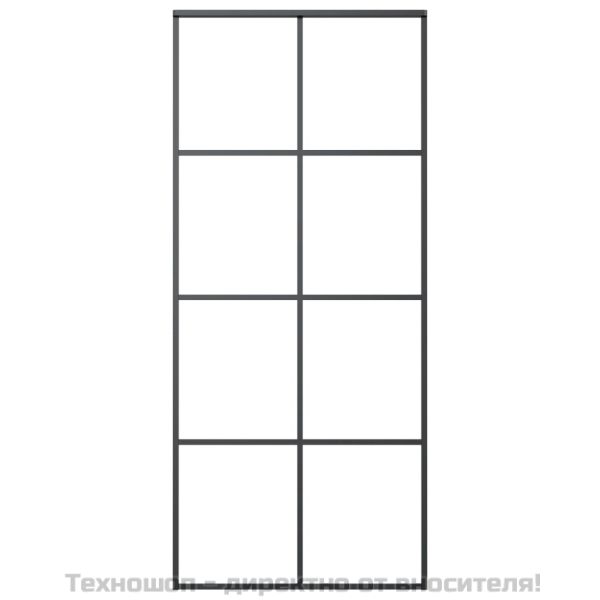 Плъзгаща се врата, черна, 90x205 см, ESG стъкло и алуминий