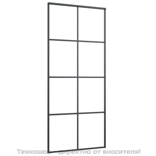 Плъзгаща се врата, черна, 90x205 см, ESG стъкло и алуминий